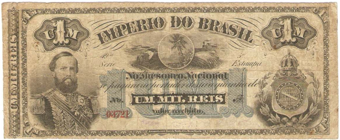 Anverso de 1 mil-réis (1870) - 1869-1889 Tesouro Nacional, American Bank Note¹