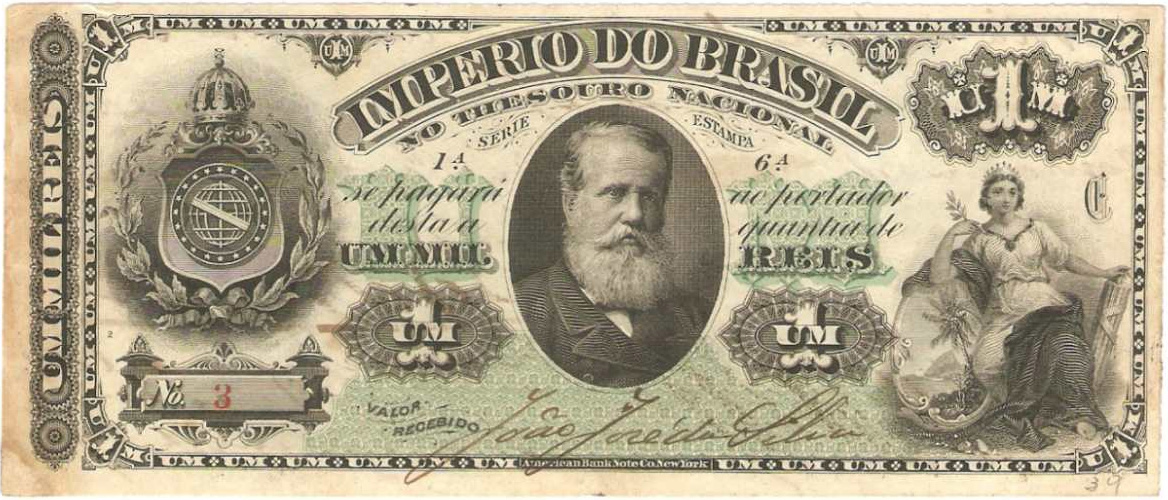 Anverso de 1 mil-réis (1879-1885) - 1869-1889 Tesouro Nacional, American Bank Note¹
