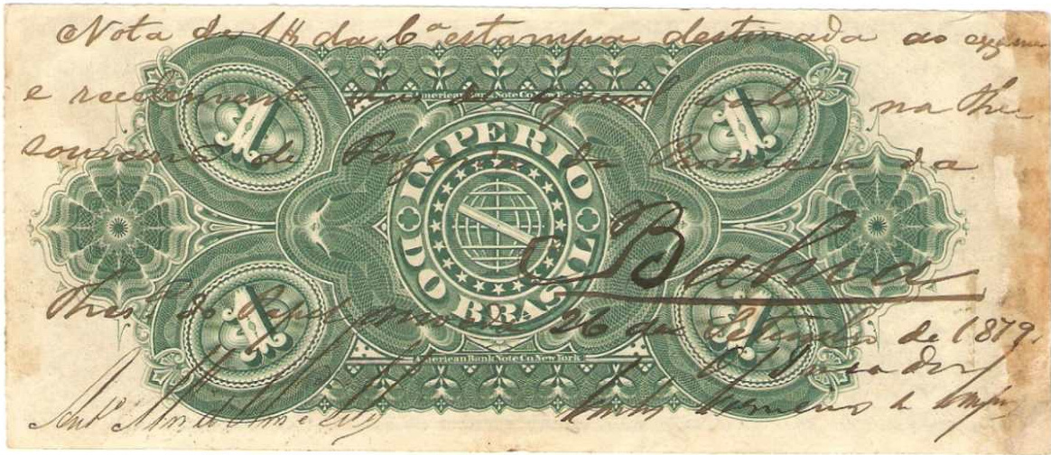 Reverso de 1 mil-réis (1879-1885) - 1869-1889 Tesouro Nacional, American Bank Note¹