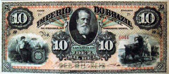Anverso de 10 mil-réis (1883-1886) - 1869-1889 Tesouro Nacional, American Bank Note¹