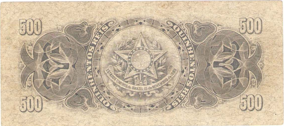 Reverso de 500 réis (1893) - 1889-1942 Estados Unidos do Brasil