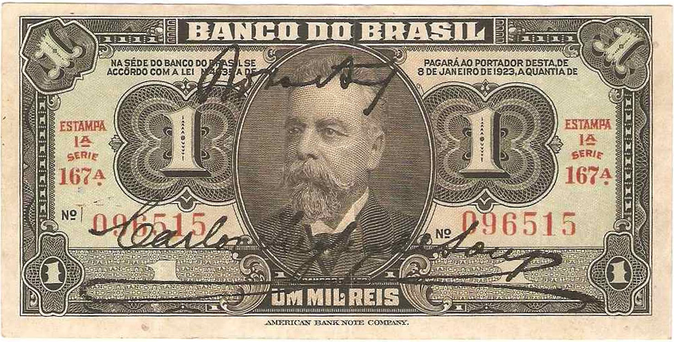 Anverso de cédula da série 1923-1930 Banco do Brasil