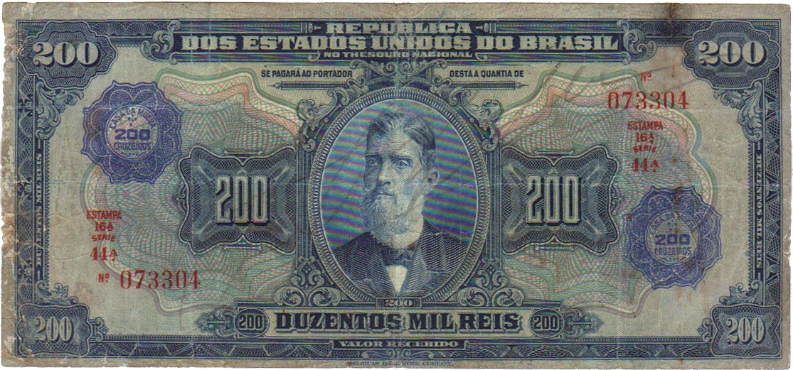 Anverso de 200 cruzeiros (1942) - 1942-1944 Cruzeiros, Réis carimbados