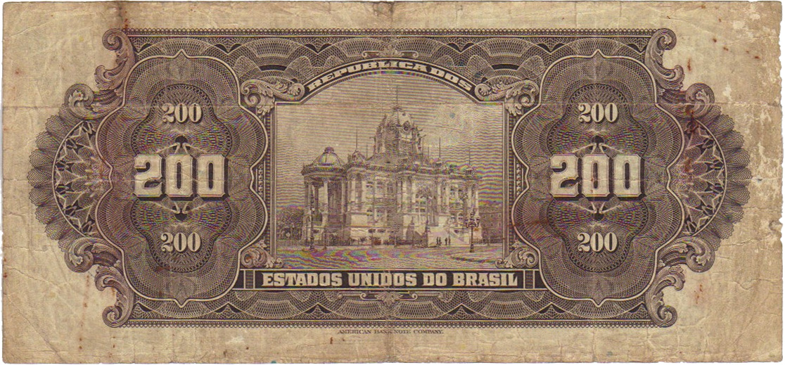 Reverso de 200 cruzeiros (1942) - 1942-1944 Cruzeiros, Réis carimbados