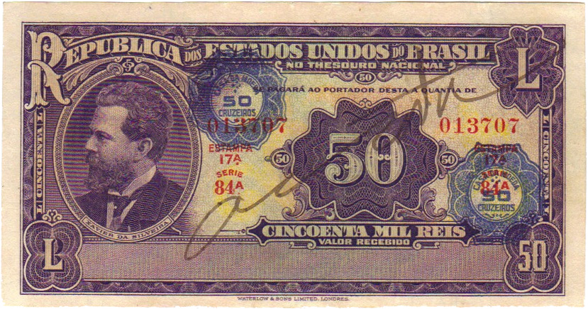 Anverso de 50 cruzeiros (1942) - 1942-1944 Cruzeiros, Réis carimbados