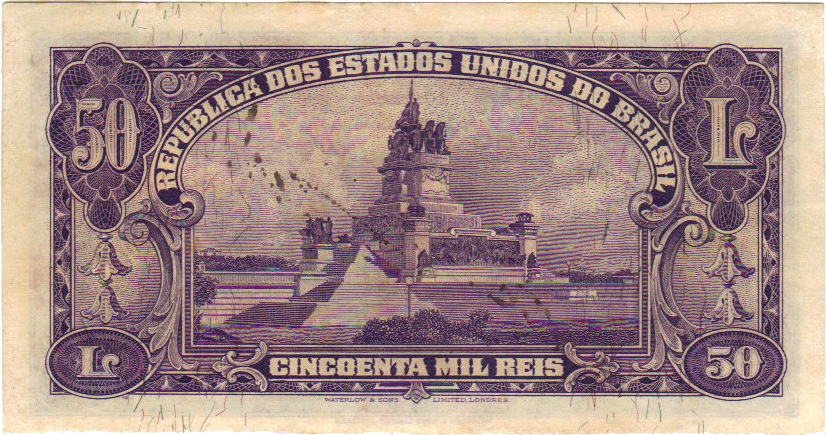 Reverso de 50 cruzeiros (1942) - 1942-1944 Cruzeiros, Réis carimbados
