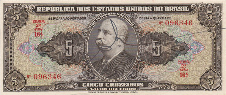 5 cruzeiros (1950) - 1948-1968 Cruzeiros, Thomas de la Rue