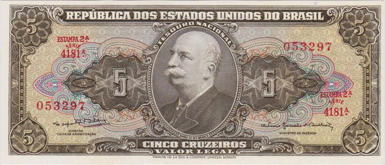 5 cruzeiros (1962-1964) - 1948-1968 Cruzeiros, Thomas de la Rue