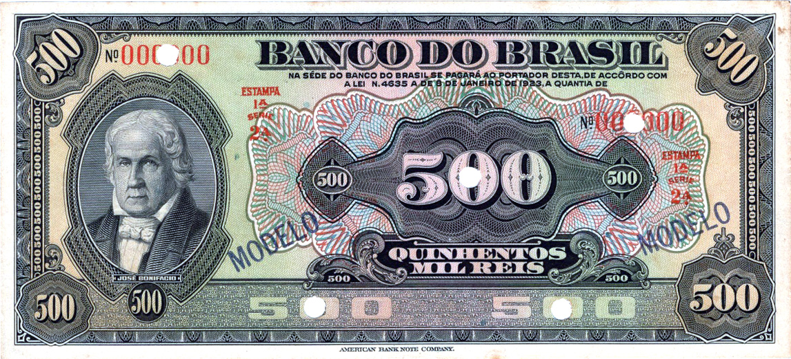 500 mil-réis (1923) - 1923-1930 Banco do Brasil, Modelos