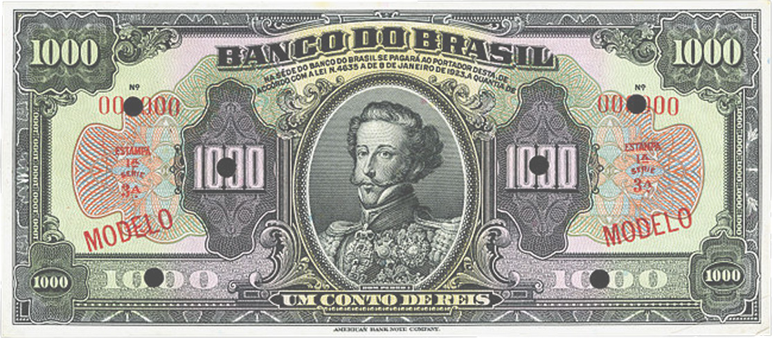 1 conto de réis (1923) - 1923-1930 Banco do Brasil, Modelos