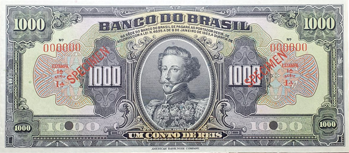 1 conto de réis (1923) - 1923-1930 Banco do Brasil, Espécimes
