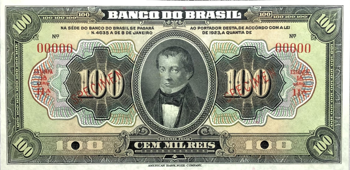 100 mil-réis (1923) - 1923-1930 Banco do Brasil, Espécimes