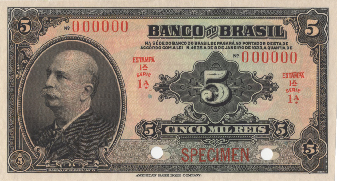5 mil-réis (1923) - 1923-1930 Banco do Brasil, Espécimes