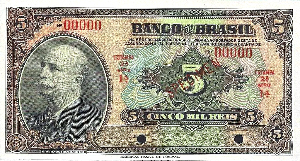 5 mil-réis (1930) - 1923-1930 Banco do Brasil, Espécimes