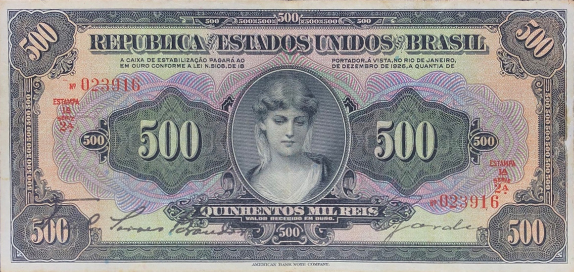500 mil-réis (1926) - 1925-1927 Caixa de Estabilização, American Bank Note