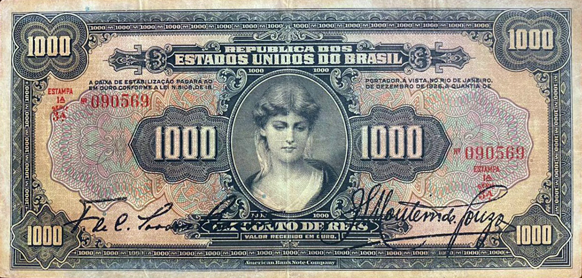 1 conto de réis (1926) - 1925-1927 Caixa de Estabilização, American Bank Note