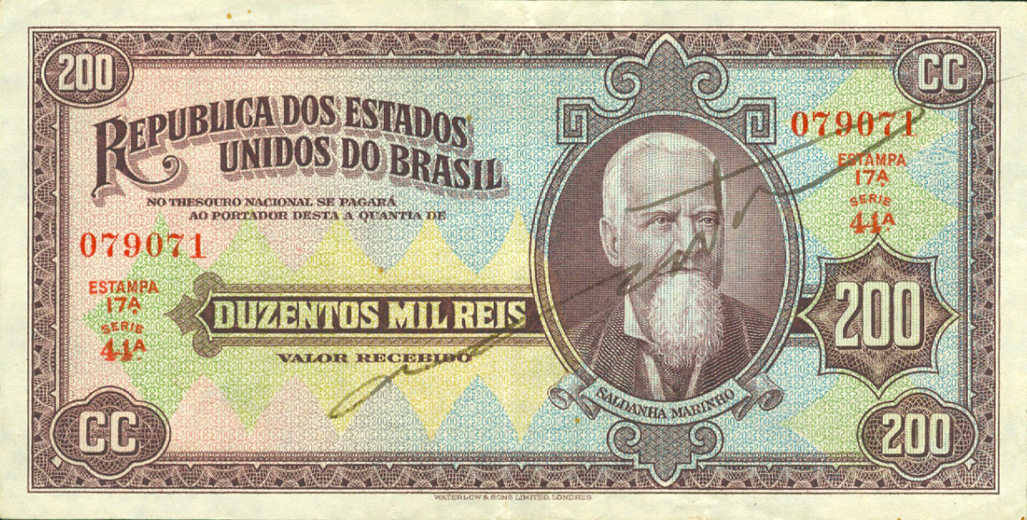 200 mil-réis (1936) - 1936-1936 Tesouro Nacional, Waterlow & Sons Ltd
