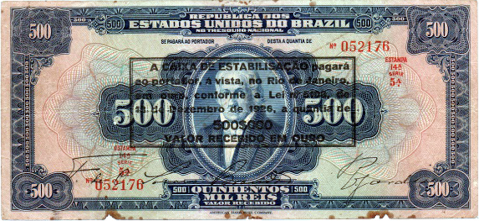Anverso de 500 mil-réis (1925) Anverso de 500 mil-réis (1925) - 1925-1927 Caixa de Estabilização, American Bank Note