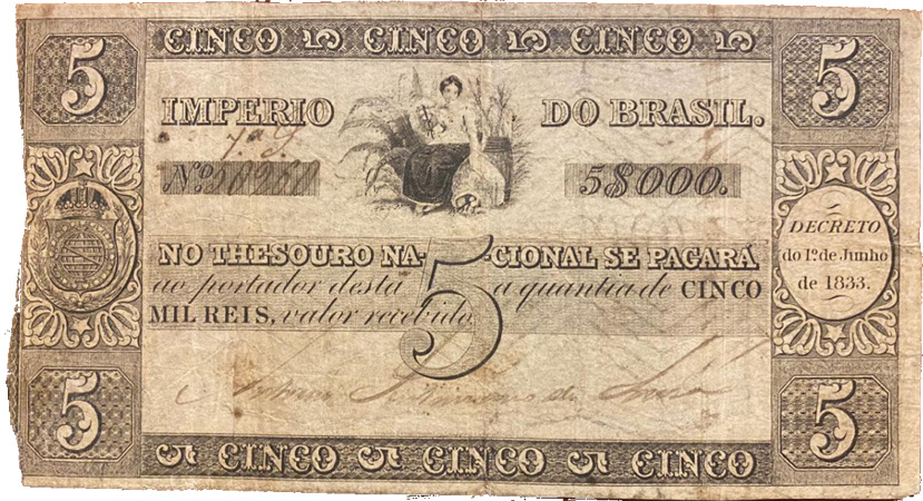 5 mil-réis (1835) - 1835-1836 Tesouro Nacional, Perkins Bacon & Petch¹