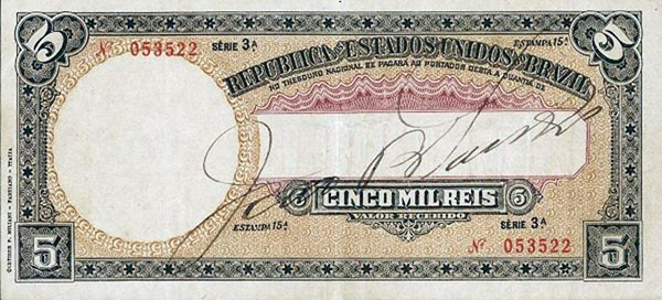 5 mil-réis (1918) - 1909-1918 Tesouro Nacional, Cartieri P. Milani