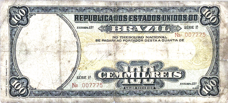 100 mil-réis (1915) - 1909-1918 Tesouro Nacional, Cartieri P. Milani