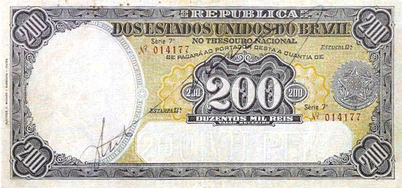 Anverso de 200 mil-réis (1916) Anverso de 200 mil-réis (1916) - 1909-1918 Tesouro Nacional, Cartieri P. Milani