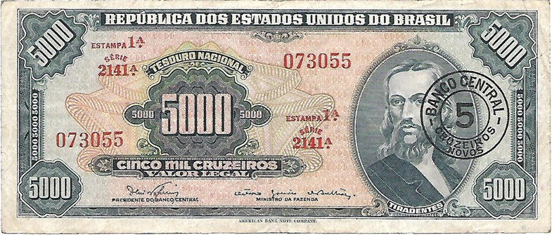 5 cruzeiros novos (1967) - 1967-1967 Cruzeiros Novos, Cruzeiros carimbados