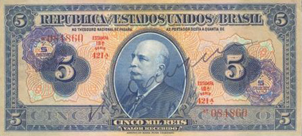 Anverso de 5 cruzeiros (1942) - 1942-1944 Cruzeiros, Réis carimbados