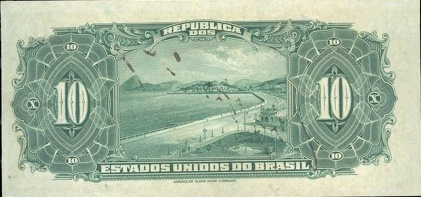 Reverso de 10 cruzeiros (1942) - 1942-1944 Cruzeiros, Réis carimbados