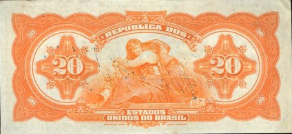 Reverso de 20 cruzeiros (1942) - 1942-1944 Cruzeiros, Réis carimbados