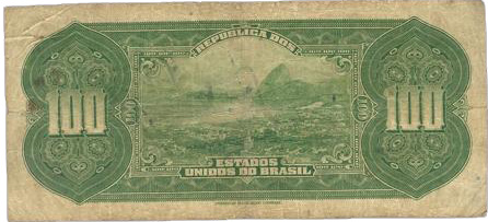 Reverso de 100 cruzeiros (1942) - 1942-1944 Cruzeiros, Réis carimbados