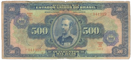 Anverso de 500 cruzeiros (1942) - 1942-1944 Cruzeiros, Réis carimbados