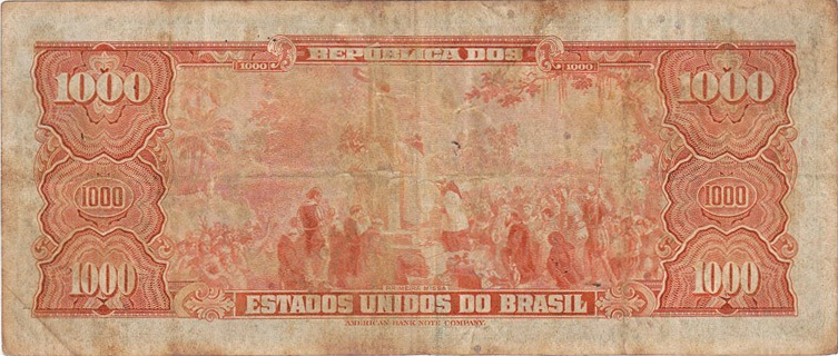 Reverso de 1.000 cruzeiros (1943) - 1943-1968 Cruzeiros, American Bank Note