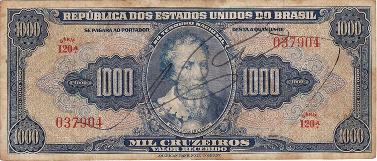 Anverso de 1.000 cruzeiros (1943) - 1943-1968 Cruzeiros, American Bank Note