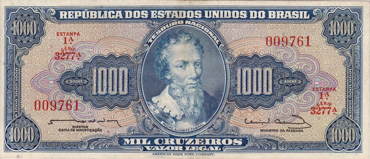 Anverso de 1.000 cruzeiros (1961-1963) - 1943-1968 Cruzeiros, American Bank Note