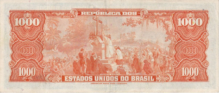 Reverso de 1.000 cruzeiros (1961-1963) - 1943-1968 Cruzeiros, American Bank Note