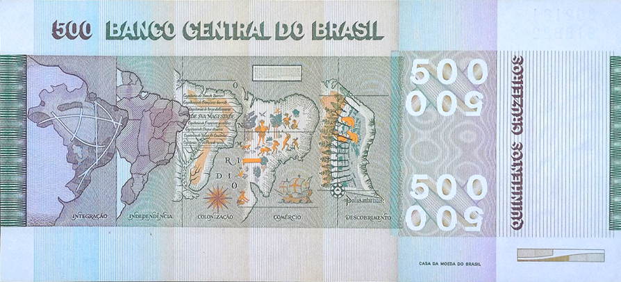 Reverso de 500 cruzeiros (1972-1980) - 1970-1985 Cruzeiros, 2ª. vez - 1ª. família