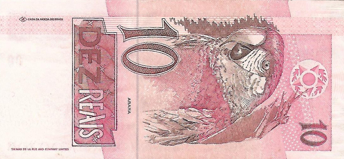Reverso de 10 reais (1994) - 1994-2011 Reais, 1ª. família