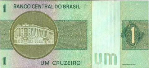 Reverso de cédula da série 1970-1985 Cruzeiros, 2ª. vez - 1ª. família