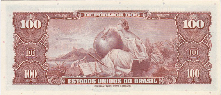 Reverso de 100 cruzeiros (1961-1964) - 1943-1968 Cruzeiros, American Bank Note