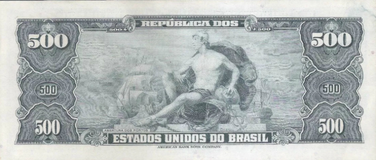 Reverso de 500 cruzeiros (1961-1962) - 1943-1968 Cruzeiros, American Bank Note