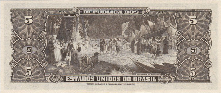 Reverso de 5 cruzeiros (1950) - 1948-1968 Cruzeiros, Thomas de la Rue