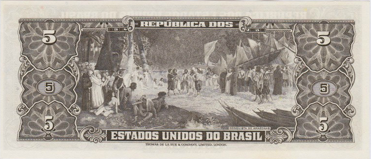 Reverso de 5 cruzeiros (1962-1964) - 1948-1968 Cruzeiros, Thomas de la Rue