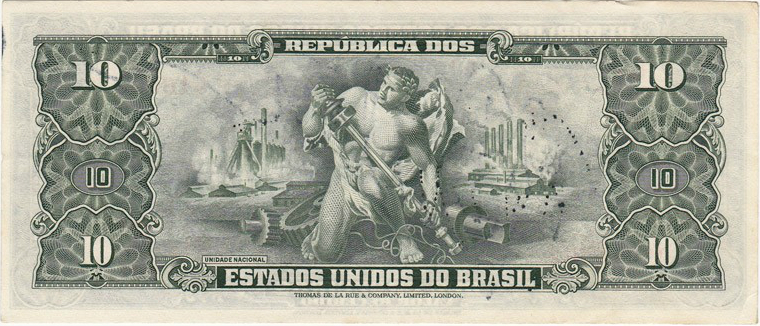 Reverso de 10 cruzeiros (1950) - 1948-1968 Cruzeiros, Thomas de la Rue