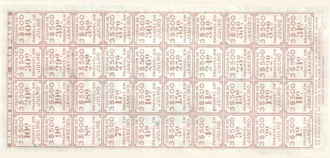 Reverso de cédula da série 1890-1890 Banco do Café, São Paulo