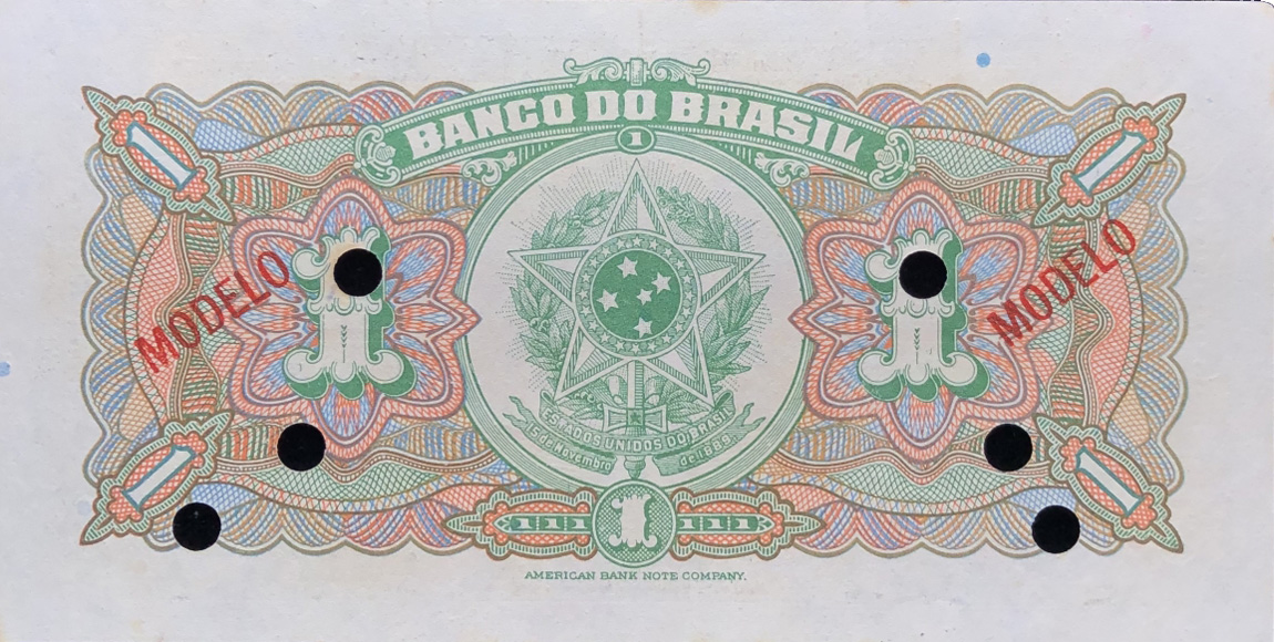 Reverso de 1 mil-réis (1923) - 1923-1930 Banco do Brasil, Modelos