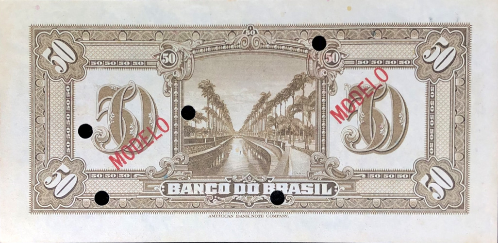 Reverso de 50 mil-réis (1923) - 1923-1930 Banco do Brasil, Modelos