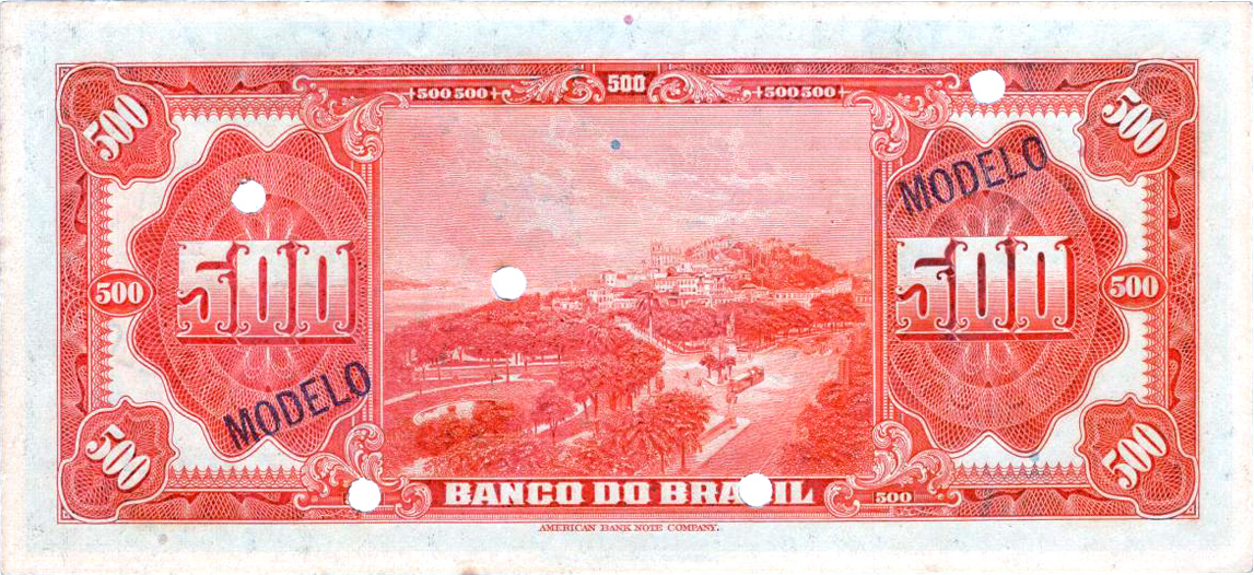 Reverso de 500 mil-réis (1923) Reverso de 500 mil-réis (1923) - 1923-1930 Banco do Brasil, Modelos