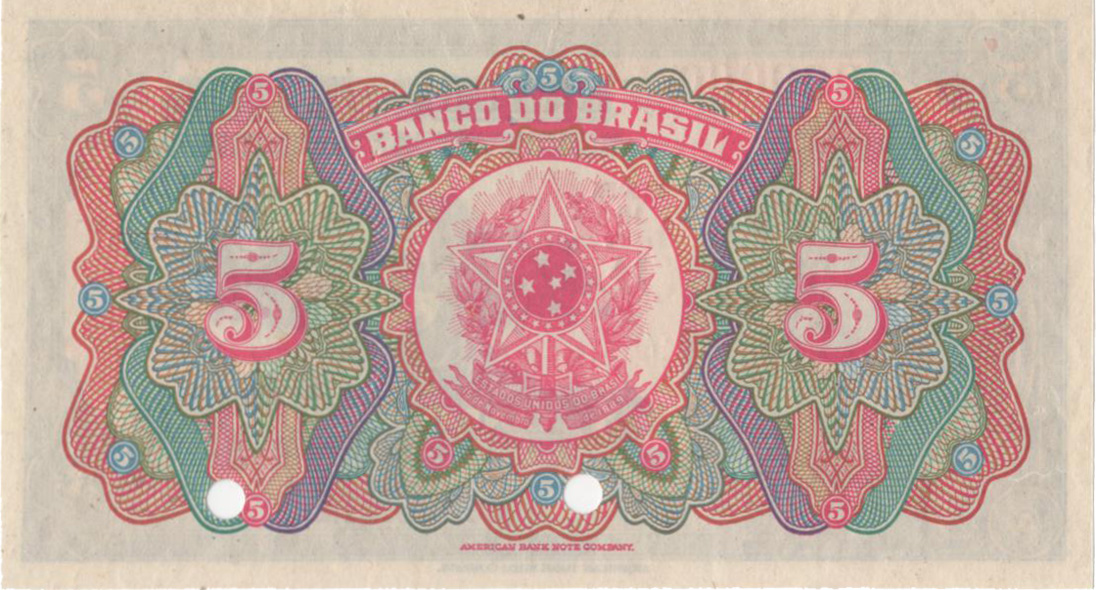 Reverso de 5 mil-réis (1923) - 1923-1930 Banco do Brasil, Espécimes