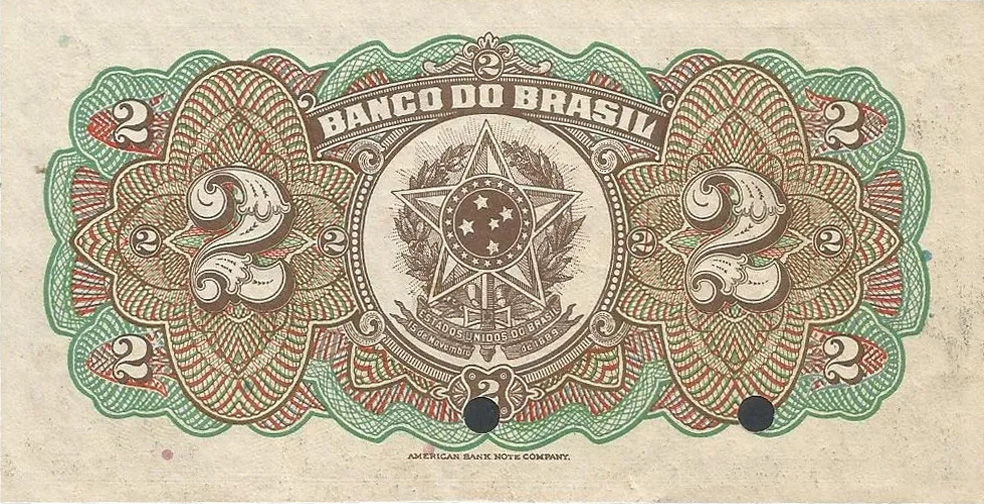 Reverso de cédula da série 1923-1930 Banco do Brasil, Espécimes